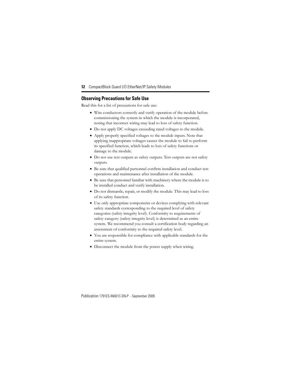 Observing precautions for safe use | Rockwell Automation 1791ES-IB16 CompactBlock Guard I/O EtherNet/IP Safety Modules  User Manual | Page 12 / 28