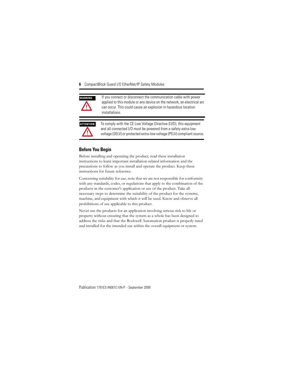 Before you begin | Rockwell Automation 1791ES-IB16 CompactBlock Guard I/O EtherNet/IP Safety Modules  User Manual | Page 6 / 28