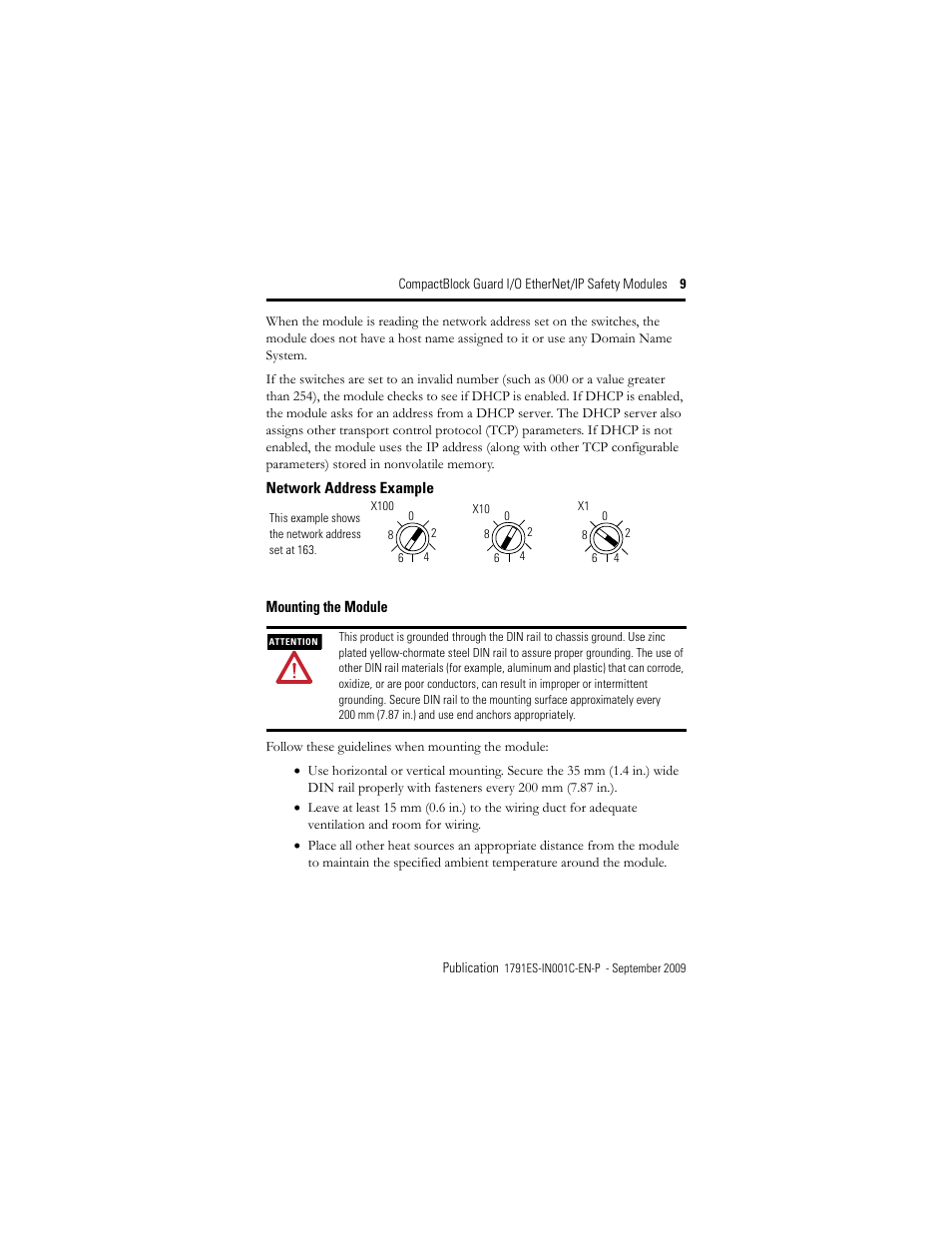 Mounting the module | Rockwell Automation 1791ES-IB16 CompactBlock Guard I/O EtherNet/IP Safety Modules  User Manual | Page 9 / 28