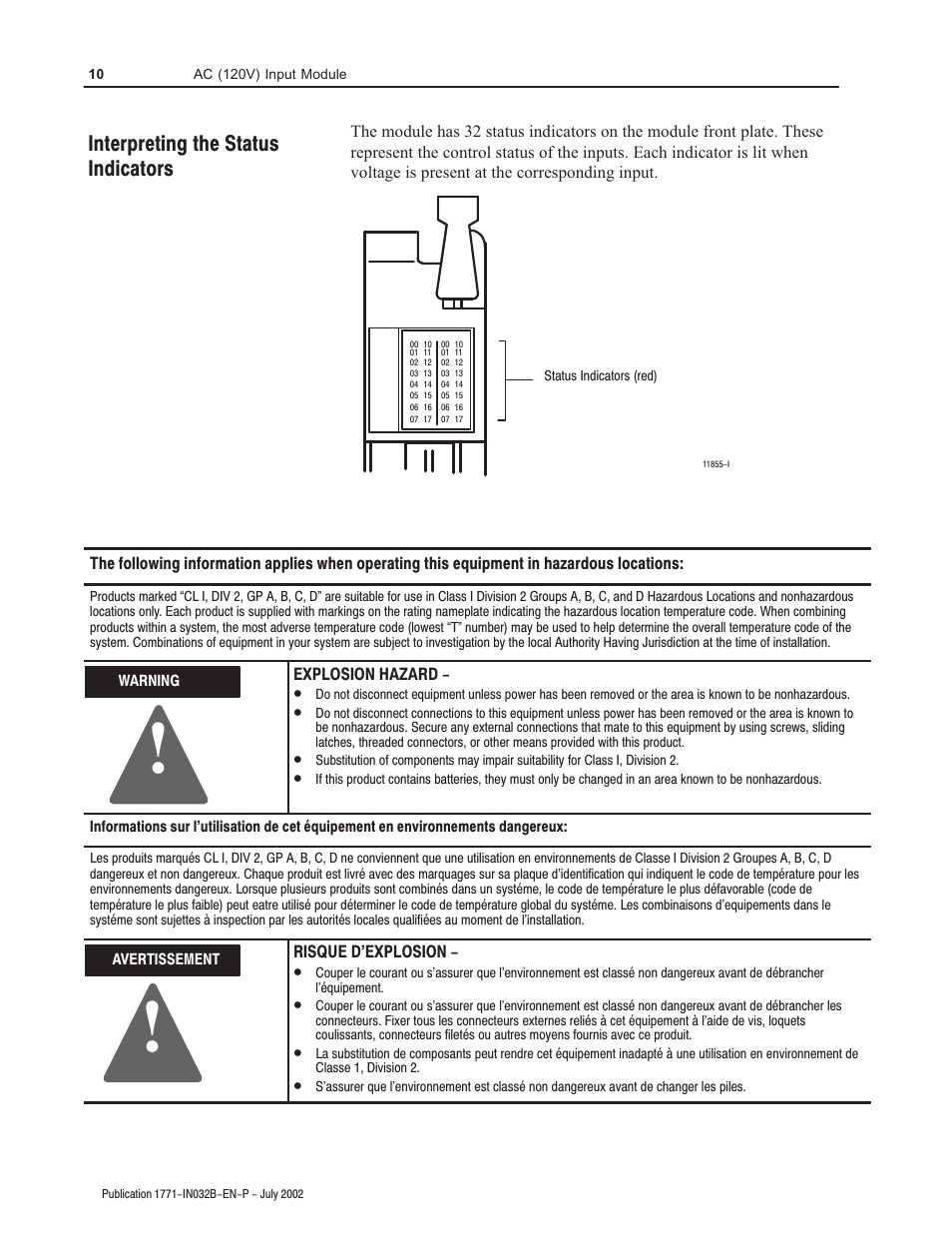 Interpreting the status indicators | Rockwell Automation 1771-IAN 120V Input Module Installation Instructions User Manual | Page 10 / 12