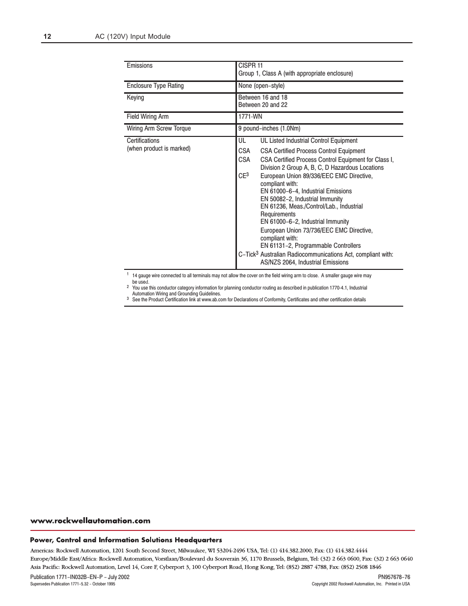 Rockwell Automation 1771-IAN 120V Input Module Installation Instructions User Manual | Page 12 / 12