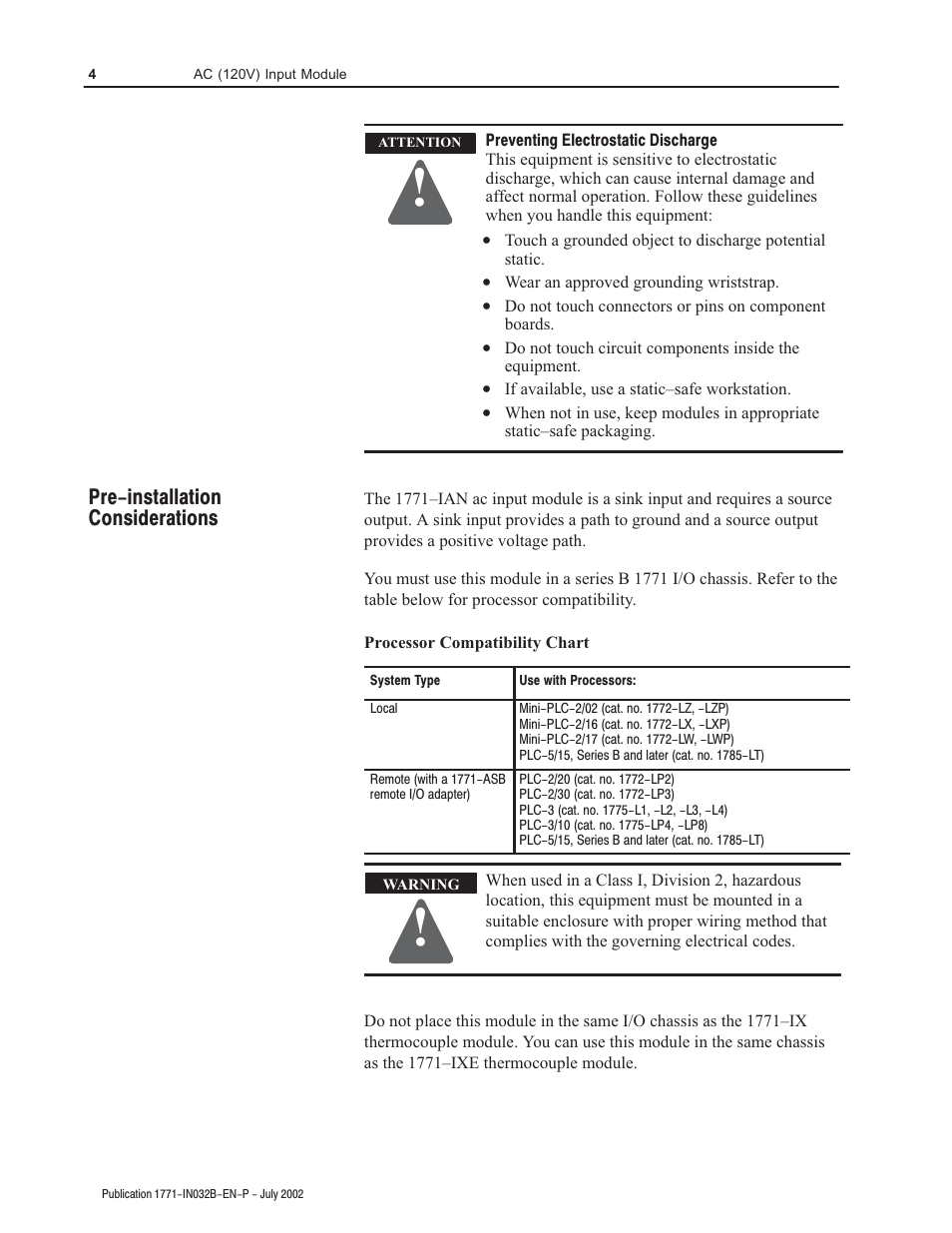 Rockwell Automation 1771-IAN 120V Input Module Installation Instructions User Manual | Page 4 / 12