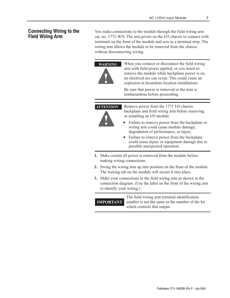 Rockwell Automation 1771-IAN 120V Input Module Installation Instructions User Manual | Page 7 / 12