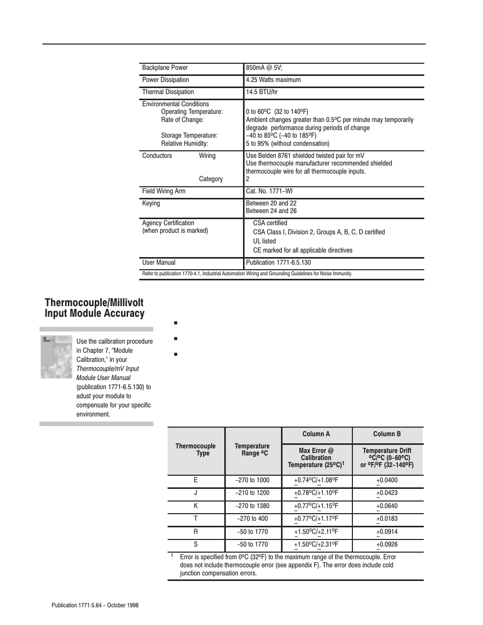 Thermocouple/millivolt input module accuracy | Rockwell Automation 1771-IXE Installation Instructions User Manual | Page 12 / 16