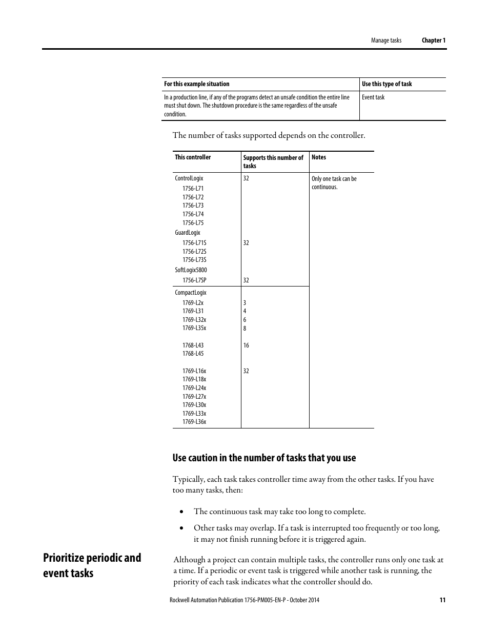 Prioritize periodic and event tasks, Use caution in the number of tasks that you use | Rockwell Automation Logix5000 Controllers Tasks, Programs, and Routines Programming Manual User Manual | Page 11 / 73