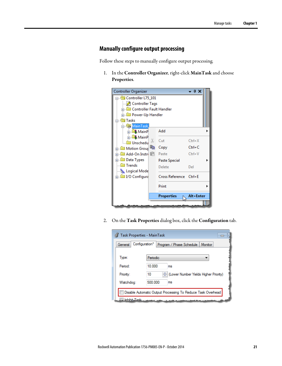 Manually configure output processing | Rockwell Automation Logix5000 Controllers Tasks, Programs, and Routines Programming Manual User Manual | Page 21 / 73