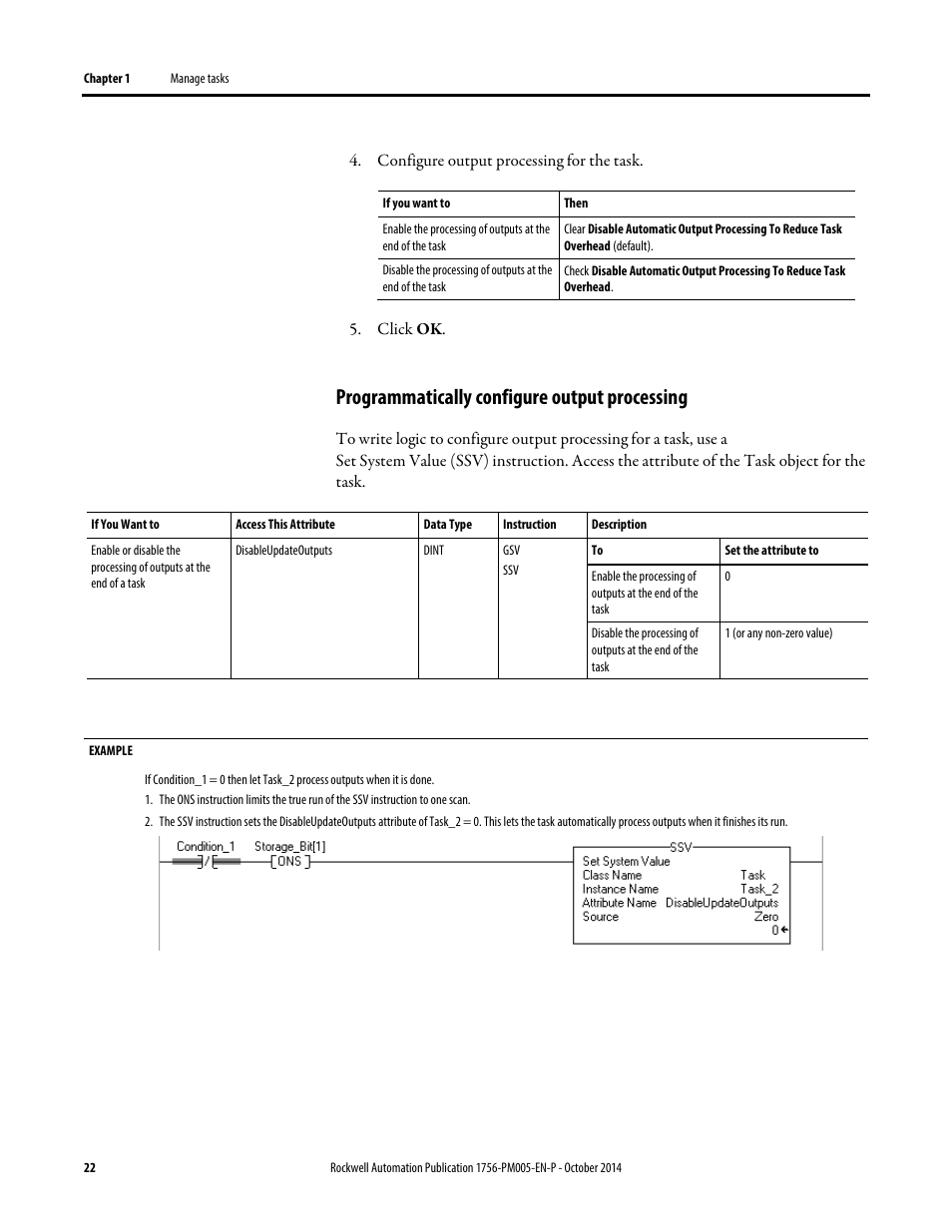 Programmatically configure output processing | Rockwell Automation Logix5000 Controllers Tasks, Programs, and Routines Programming Manual User Manual | Page 22 / 73