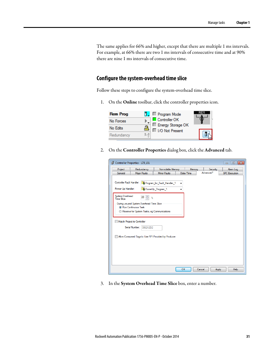 Configure the system-overhead time slice | Rockwell Automation Logix5000 Controllers Tasks, Programs, and Routines Programming Manual User Manual | Page 31 / 73