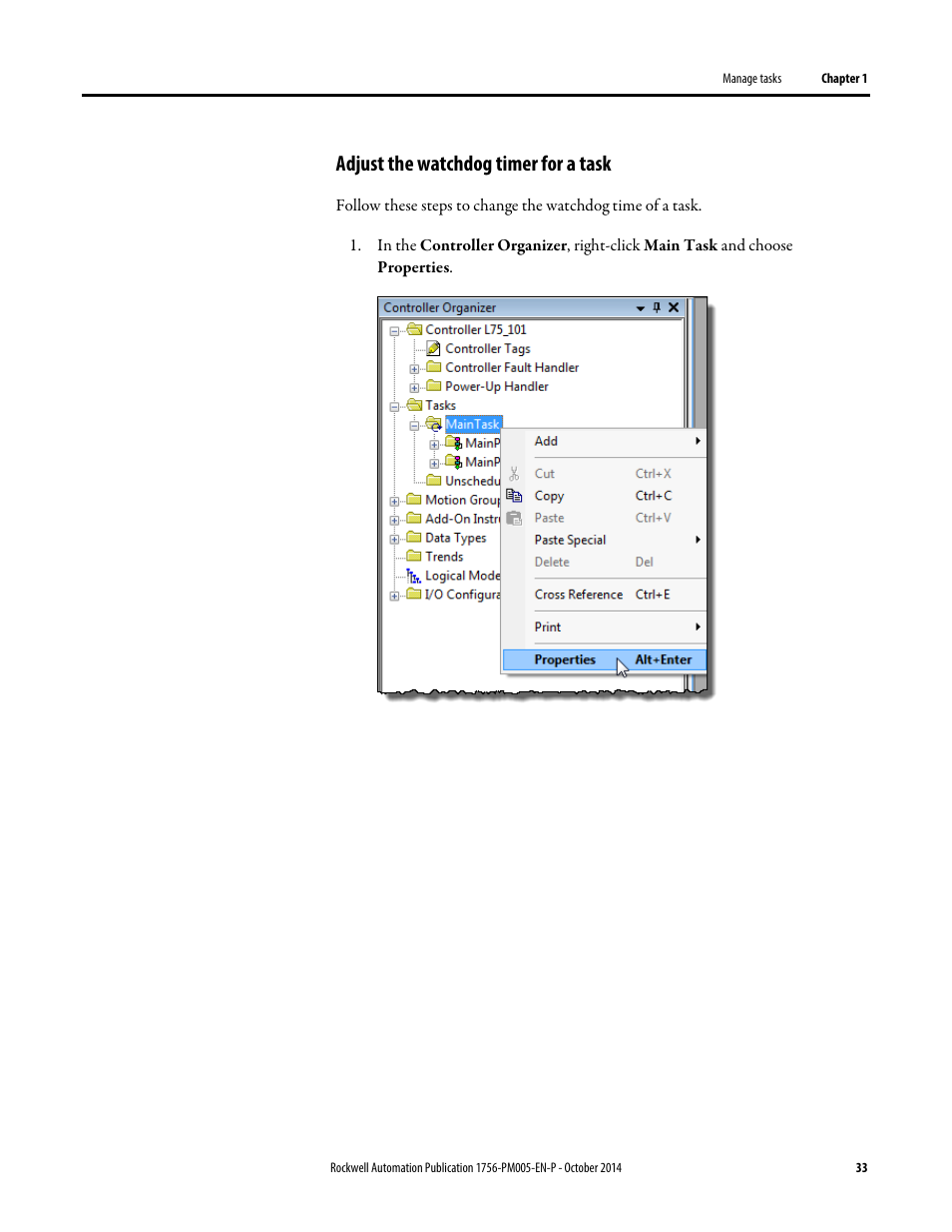 Adjust the watchdog timer for a task | Rockwell Automation Logix5000 Controllers Tasks, Programs, and Routines Programming Manual User Manual | Page 33 / 73