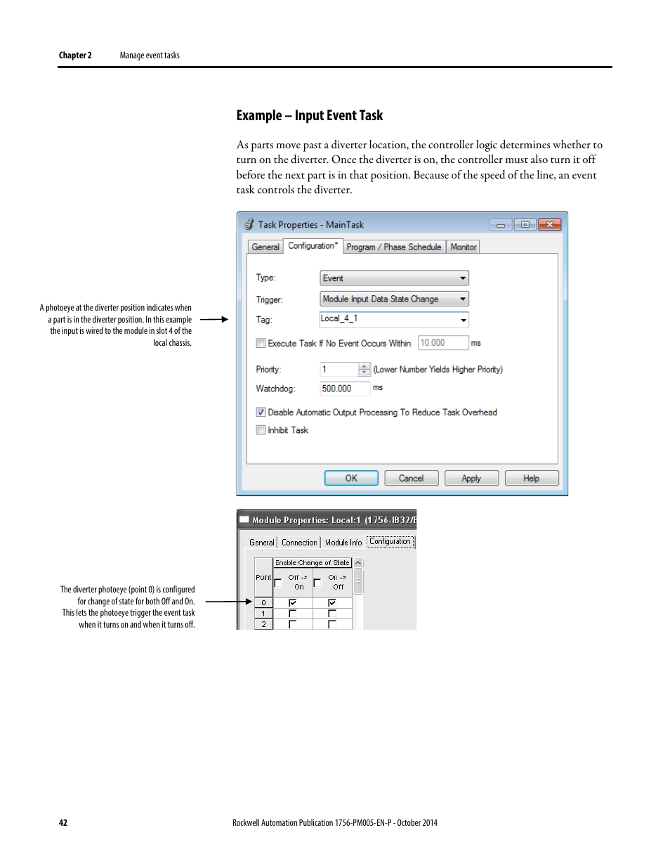 Example – input event task | Rockwell Automation Logix5000 Controllers Tasks, Programs, and Routines Programming Manual User Manual | Page 42 / 73