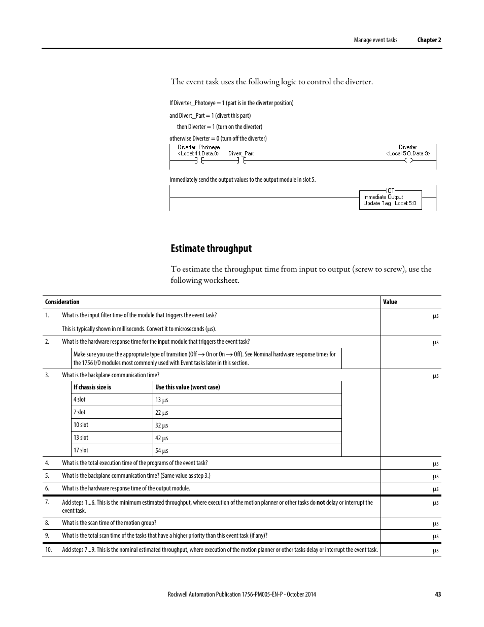 Estimate throughput | Rockwell Automation Logix5000 Controllers Tasks, Programs, and Routines Programming Manual User Manual | Page 43 / 73
