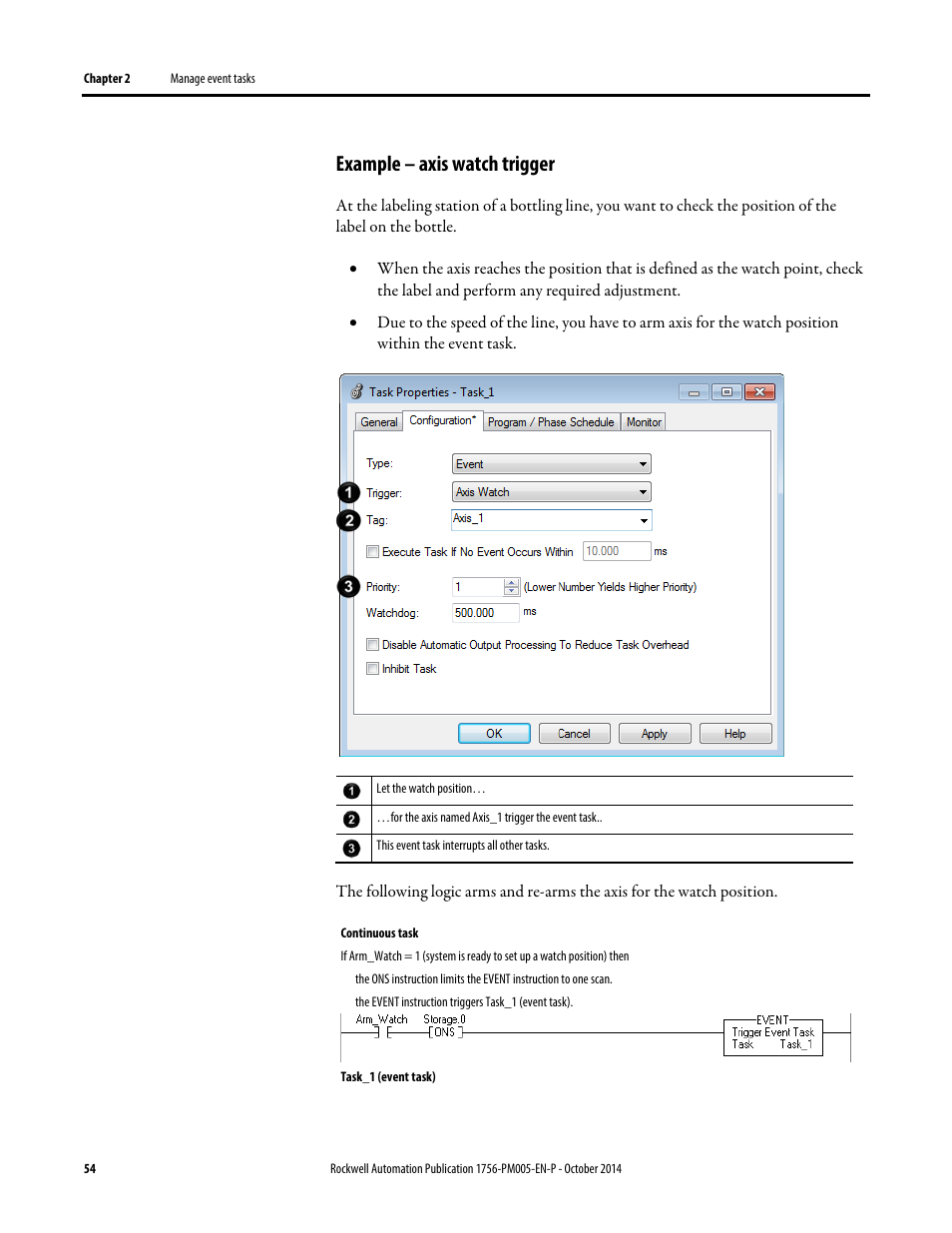 Example – axis watch trigger | Rockwell Automation Logix5000 Controllers Tasks, Programs, and Routines Programming Manual User Manual | Page 54 / 73