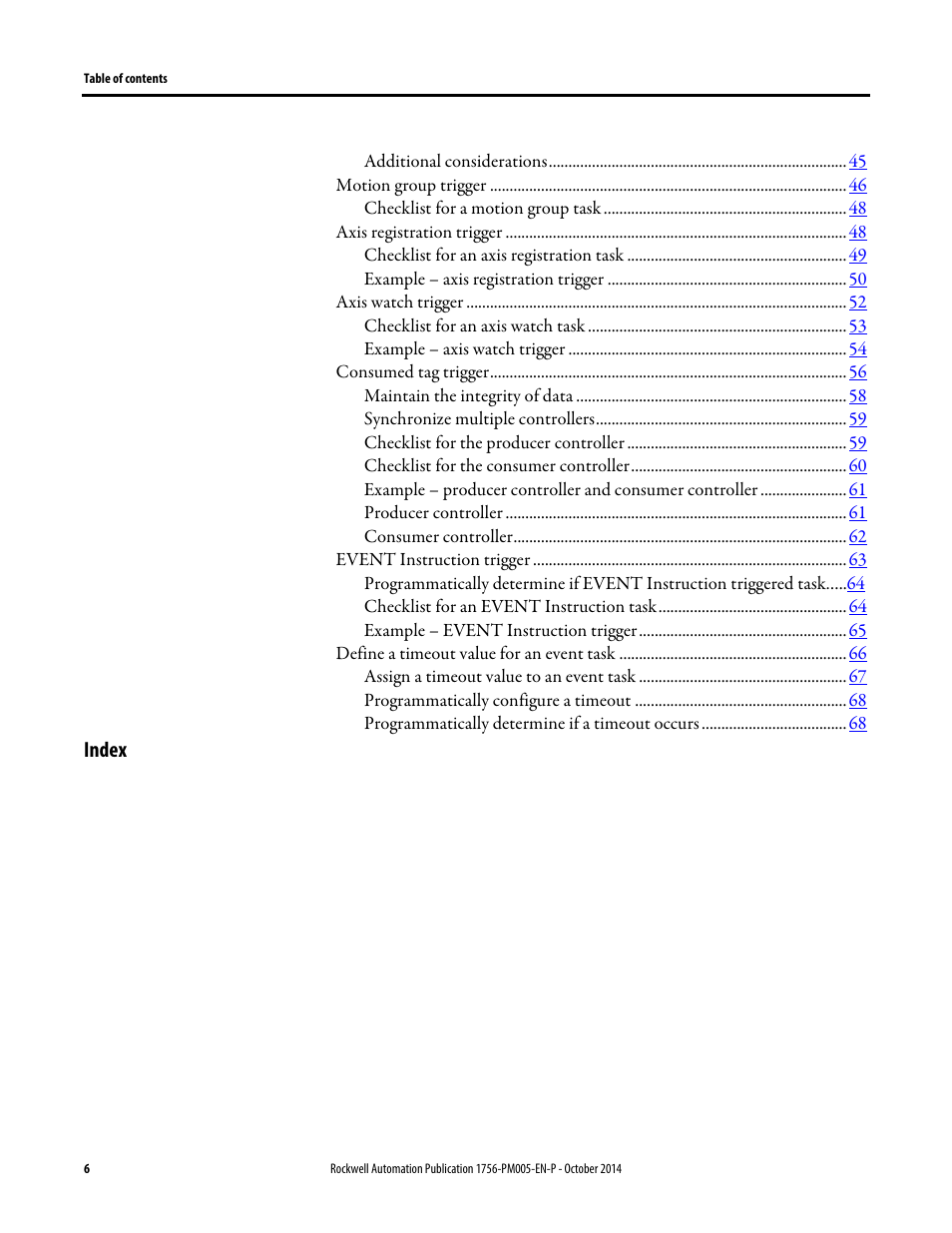 Index | Rockwell Automation Logix5000 Controllers Tasks, Programs, and Routines Programming Manual User Manual | Page 6 / 73