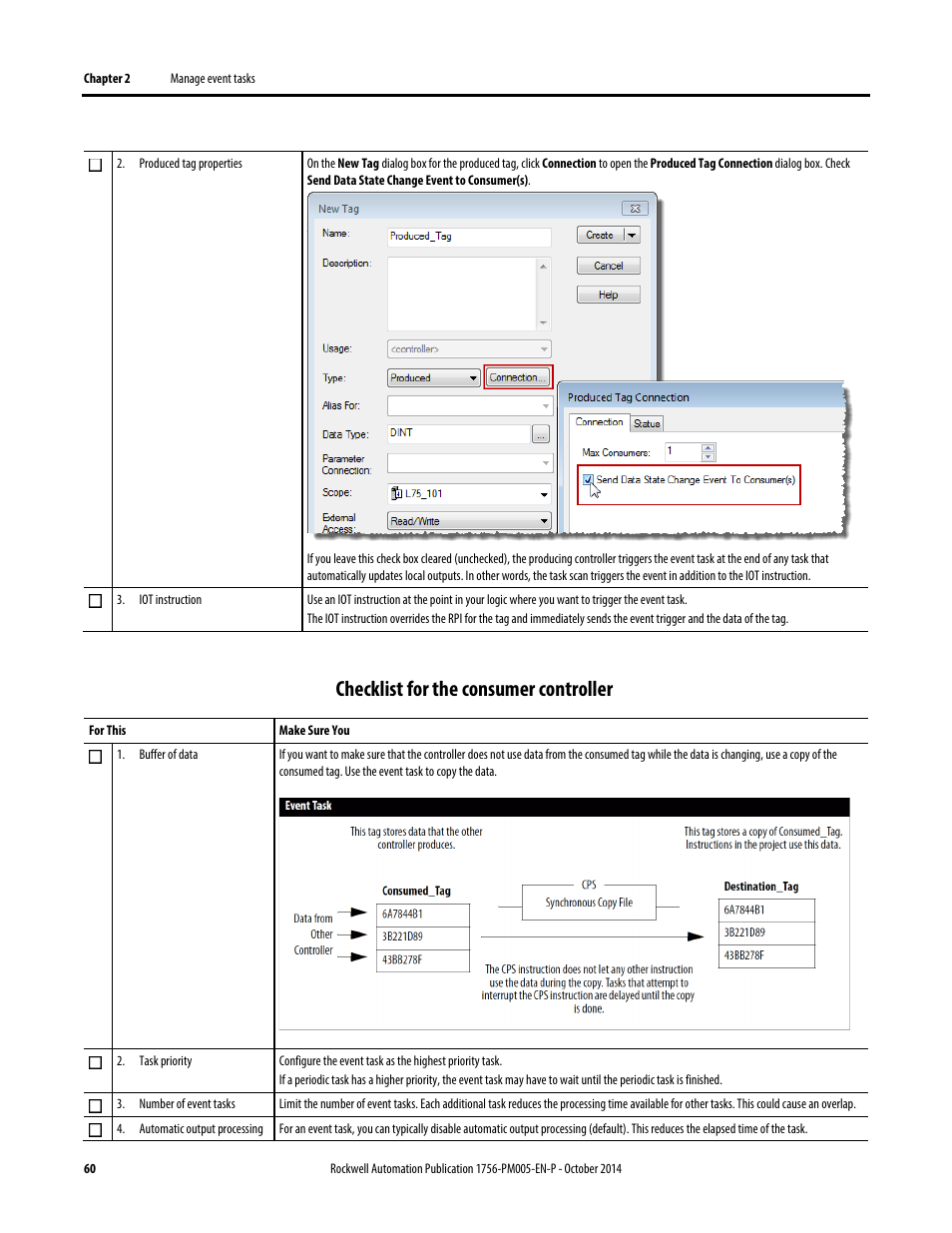 Checklist for the consumer controller | Rockwell Automation Logix5000 Controllers Tasks, Programs, and Routines Programming Manual User Manual | Page 60 / 73