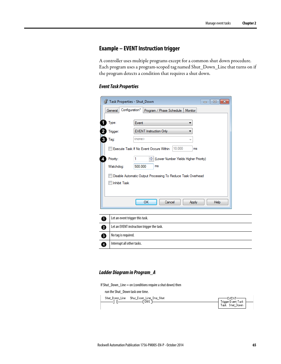 Example – event instruction trigger | Rockwell Automation Logix5000 Controllers Tasks, Programs, and Routines Programming Manual User Manual | Page 65 / 73