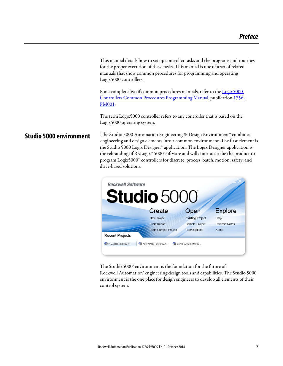 Preface, Studio 5000 environment | Rockwell Automation Logix5000 Controllers Tasks, Programs, and Routines Programming Manual User Manual | Page 7 / 73