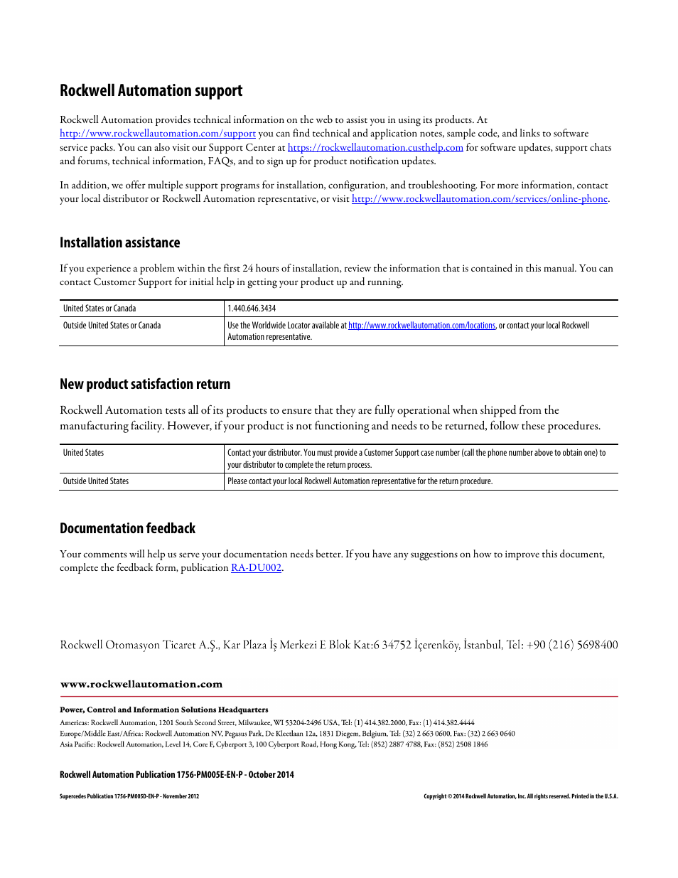 Back cover, Rockwell automation support, Installation assistance | New product satisfaction return, Documentation feedback | Rockwell Automation Logix5000 Controllers Tasks, Programs, and Routines Programming Manual User Manual | Page 73 / 73