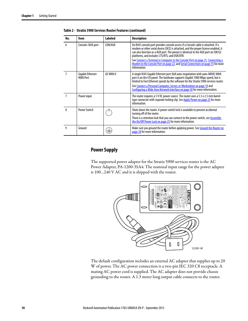 Power supply | Rockwell Automation 1783-SR Stratix 5900 Services Router User Manual User Manual | Page 10 / 88