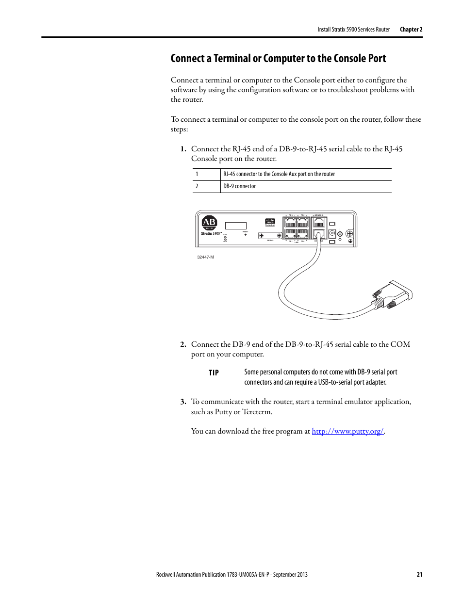 Connect a terminal or computer to the console port | Rockwell Automation 1783-SR Stratix 5900 Services Router User Manual User Manual | Page 21 / 88
