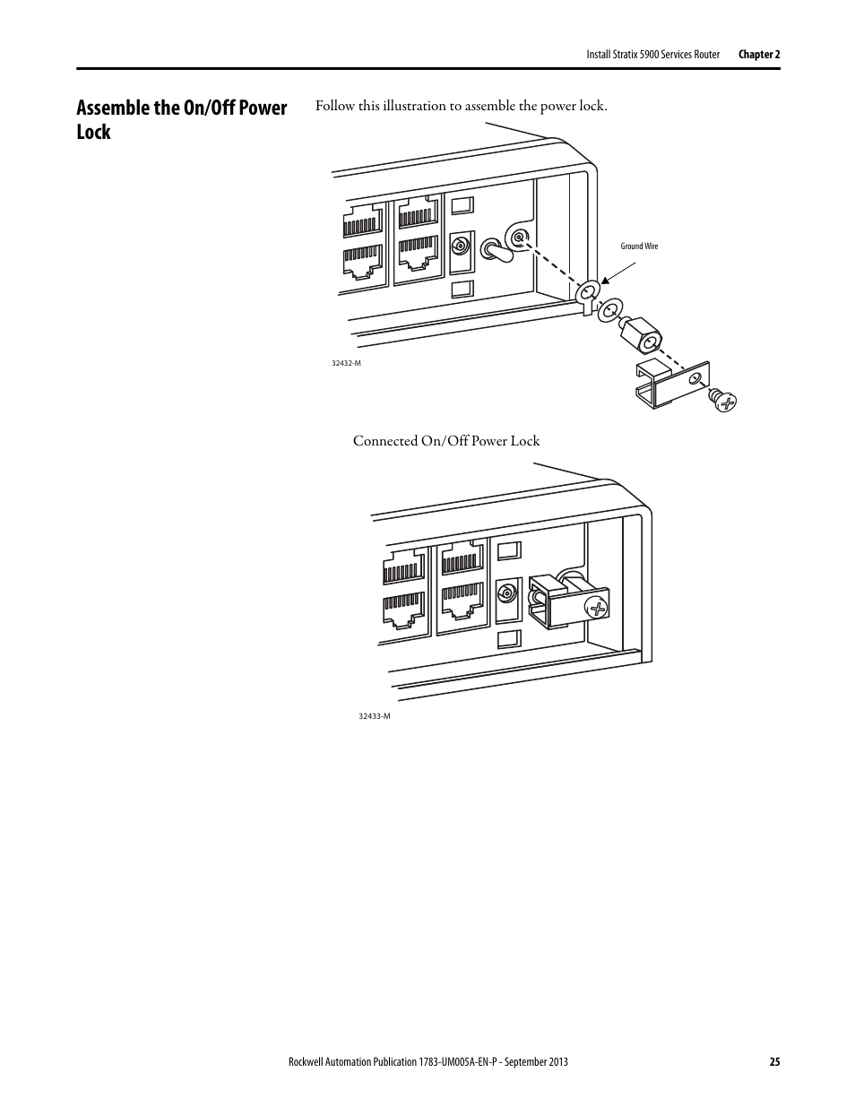 Assemble the on/off power lock, Assemble, For mor | Rockwell Automation 1783-SR Stratix 5900 Services Router User Manual User Manual | Page 25 / 88