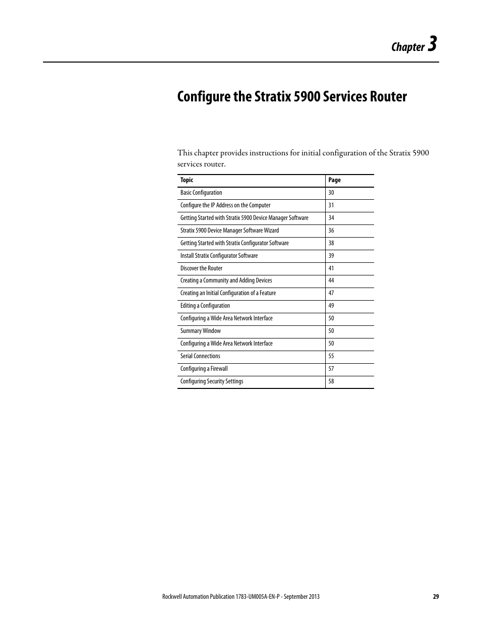3 - configure the stratix 5900 services router, Chapter 3, Configure the stratix 5900 services router | Chapter | Rockwell Automation 1783-SR Stratix 5900 Services Router User Manual User Manual | Page 29 / 88