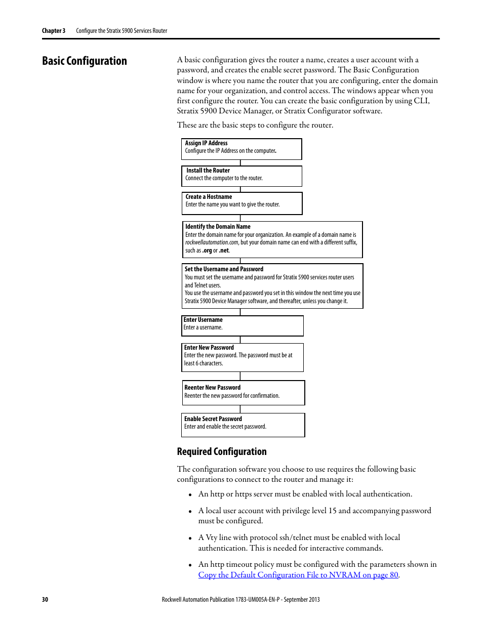 Basic configuration, Required configuration | Rockwell Automation 1783-SR Stratix 5900 Services Router User Manual User Manual | Page 30 / 88