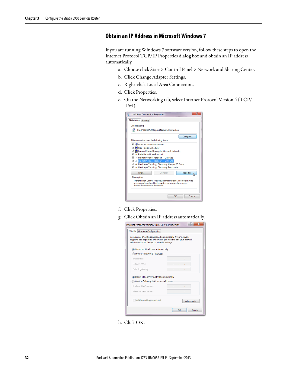 Obtain an ip address in microsoft windows 7 | Rockwell Automation 1783-SR Stratix 5900 Services Router User Manual User Manual | Page 32 / 88