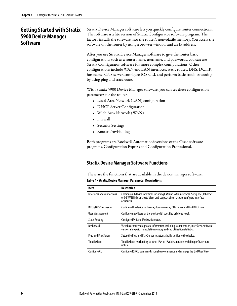 Stratix device manager software functions | Rockwell Automation 1783-SR Stratix 5900 Services Router User Manual User Manual | Page 34 / 88