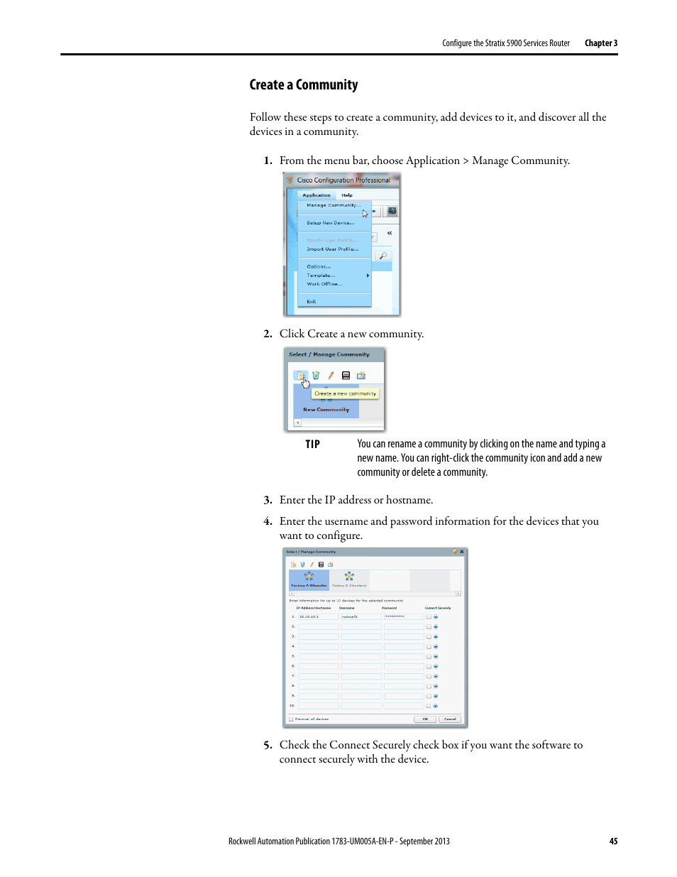 Create a community | Rockwell Automation 1783-SR Stratix 5900 Services Router User Manual User Manual | Page 45 / 88