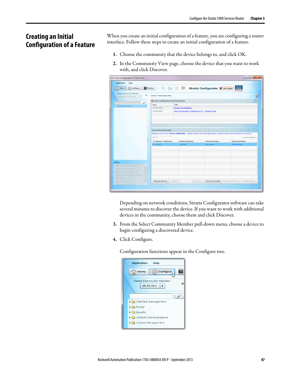 Creating an initial configuration of a feature | Rockwell Automation 1783-SR Stratix 5900 Services Router User Manual User Manual | Page 47 / 88