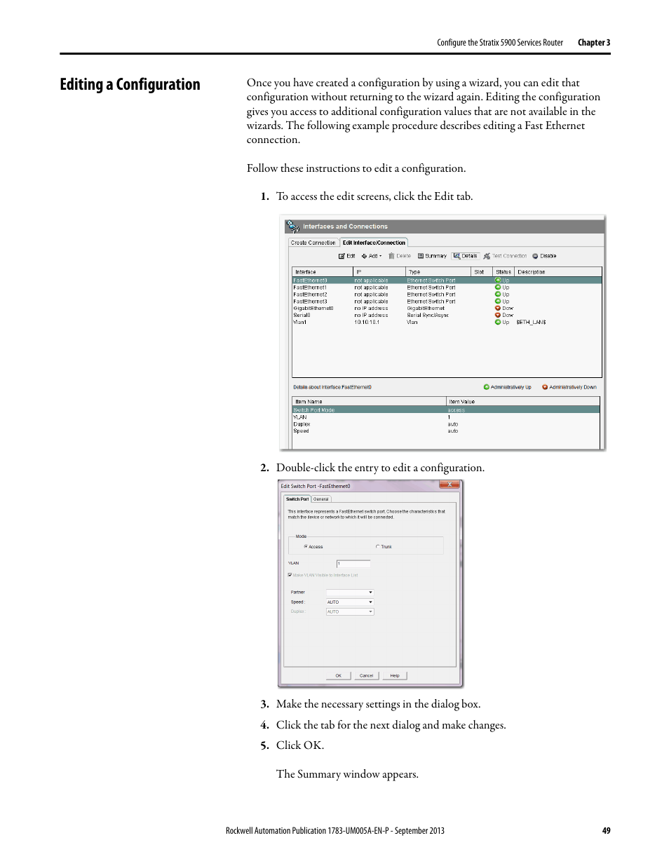 Editing a configuration | Rockwell Automation 1783-SR Stratix 5900 Services Router User Manual User Manual | Page 49 / 88