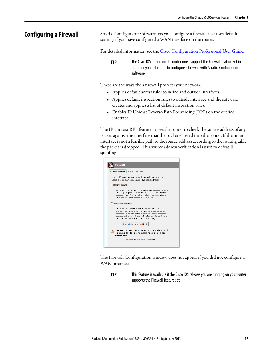 Configuring a firewall | Rockwell Automation 1783-SR Stratix 5900 Services Router User Manual User Manual | Page 57 / 88