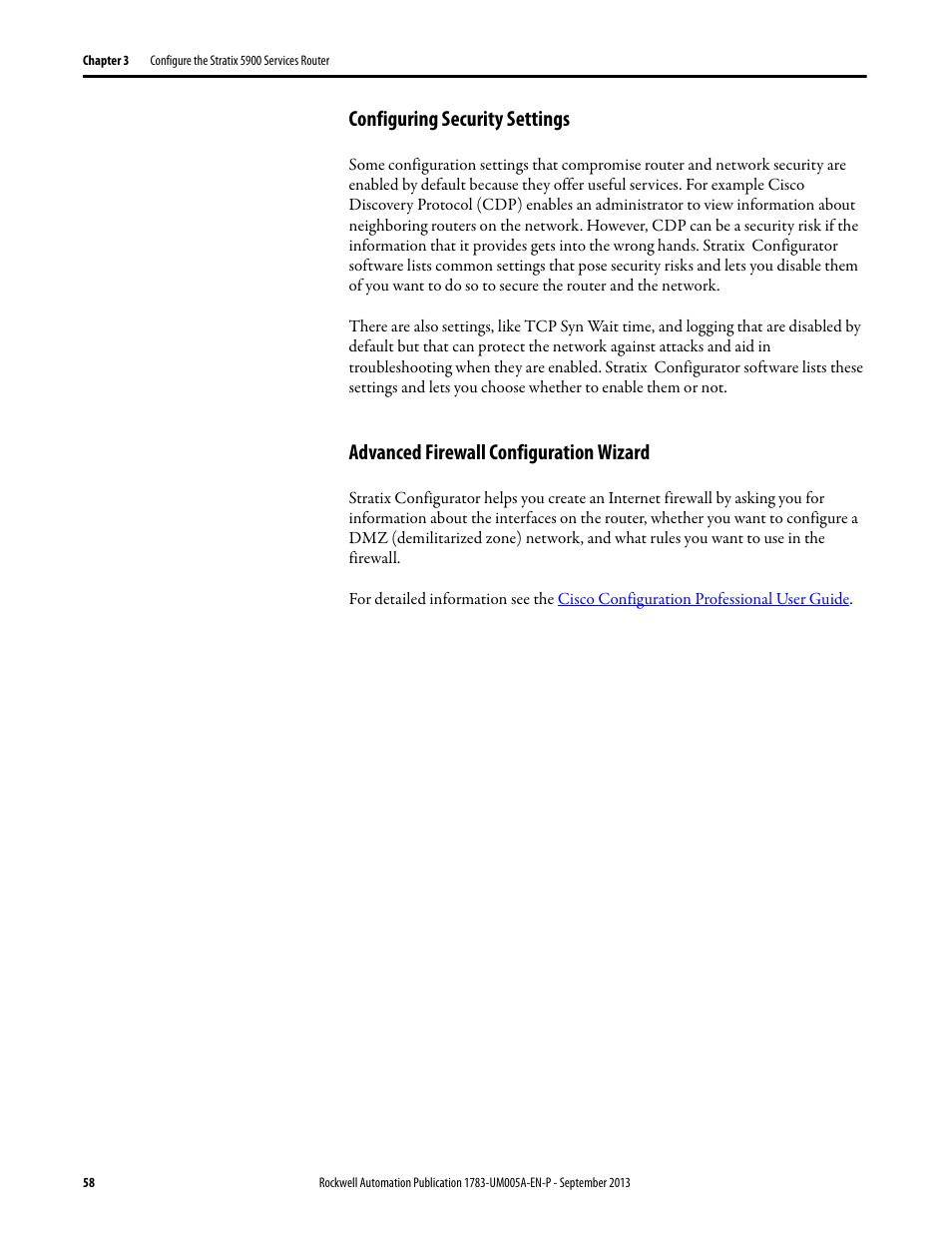 Configuring security settings, Advanced firewall configuration wizard | Rockwell Automation 1783-SR Stratix 5900 Services Router User Manual User Manual | Page 58 / 88