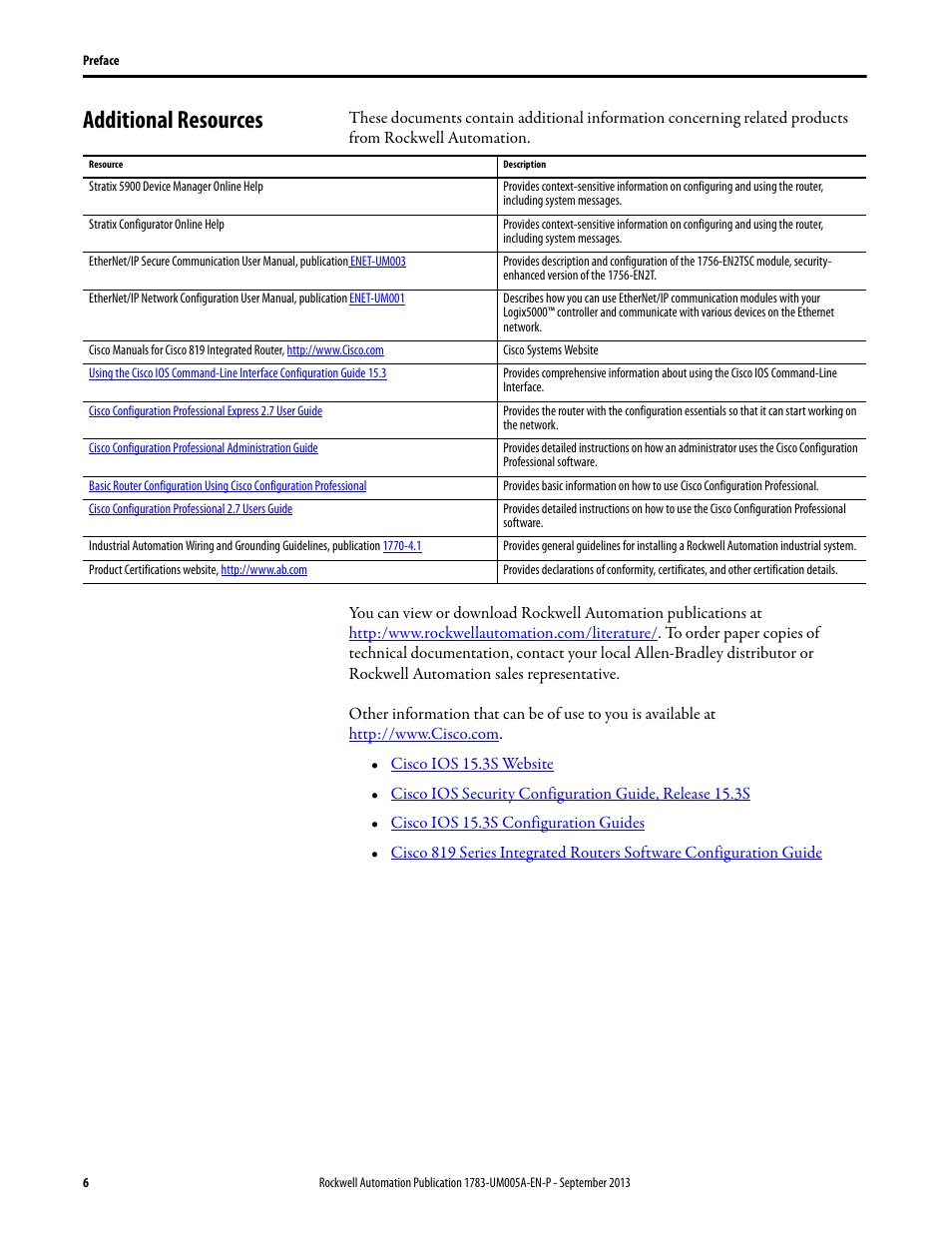 Additional resources | Rockwell Automation 1783-SR Stratix 5900 Services Router User Manual User Manual | Page 6 / 88