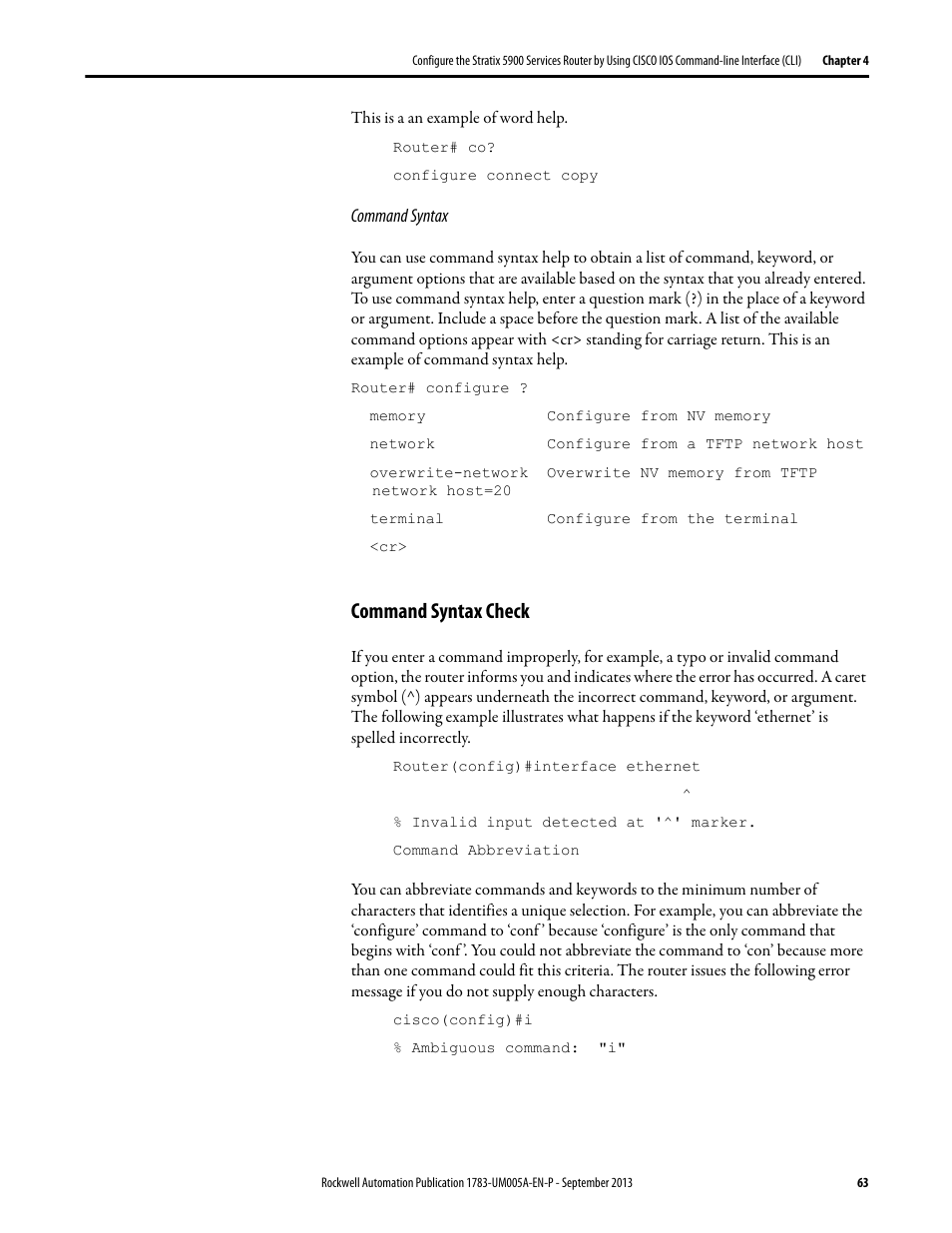 Command syntax check | Rockwell Automation 1783-SR Stratix 5900 Services Router User Manual User Manual | Page 63 / 88