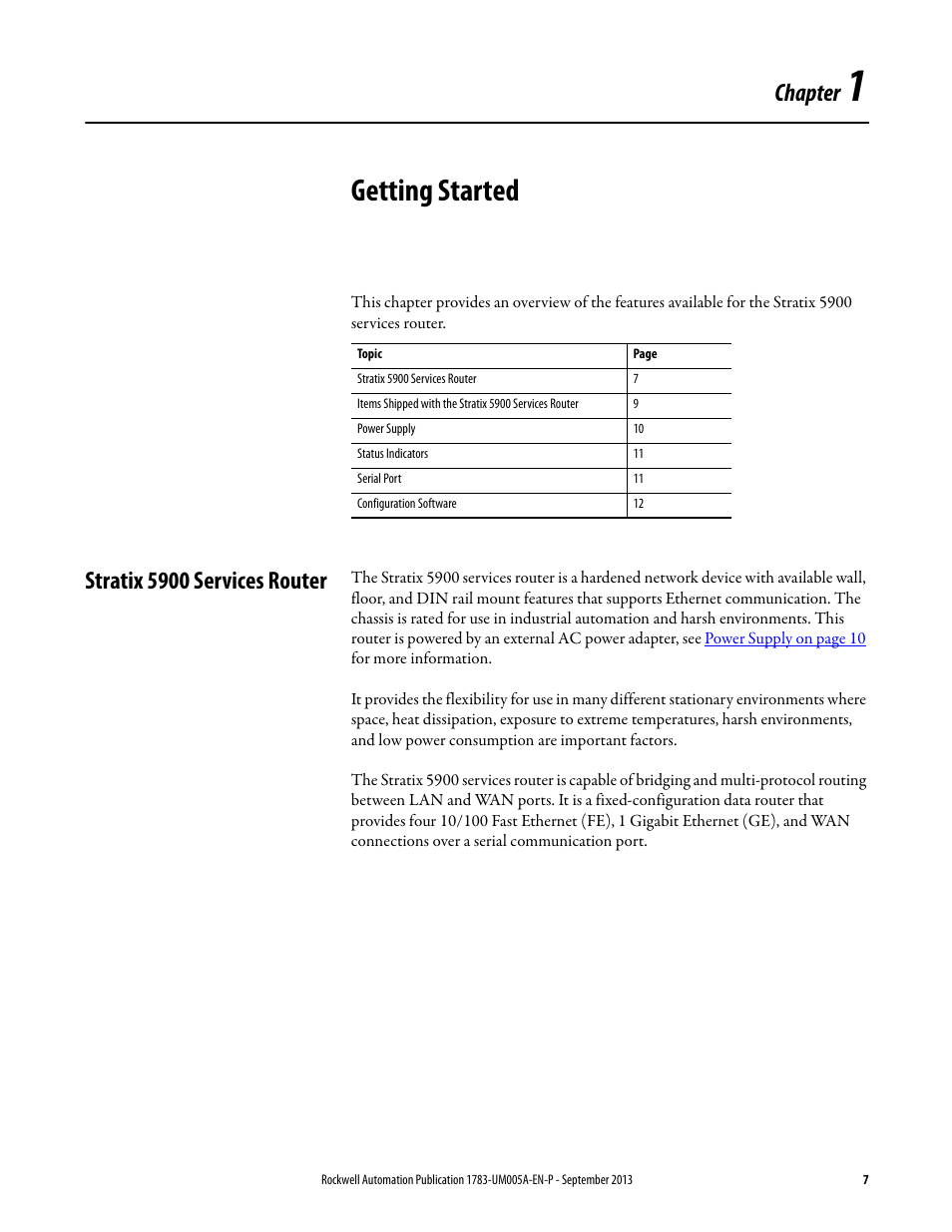 1 - getting started, Stratix 5900 services router, Chapter 1 | Getting started, Chapter | Rockwell Automation 1783-SR Stratix 5900 Services Router User Manual User Manual | Page 7 / 88