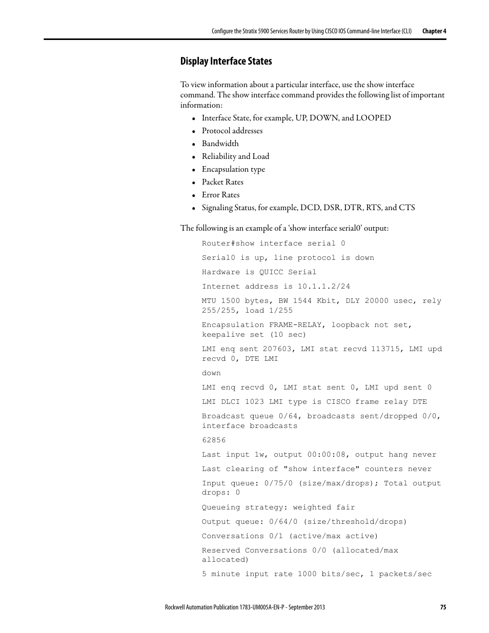 Display interface states | Rockwell Automation 1783-SR Stratix 5900 Services Router User Manual User Manual | Page 75 / 88