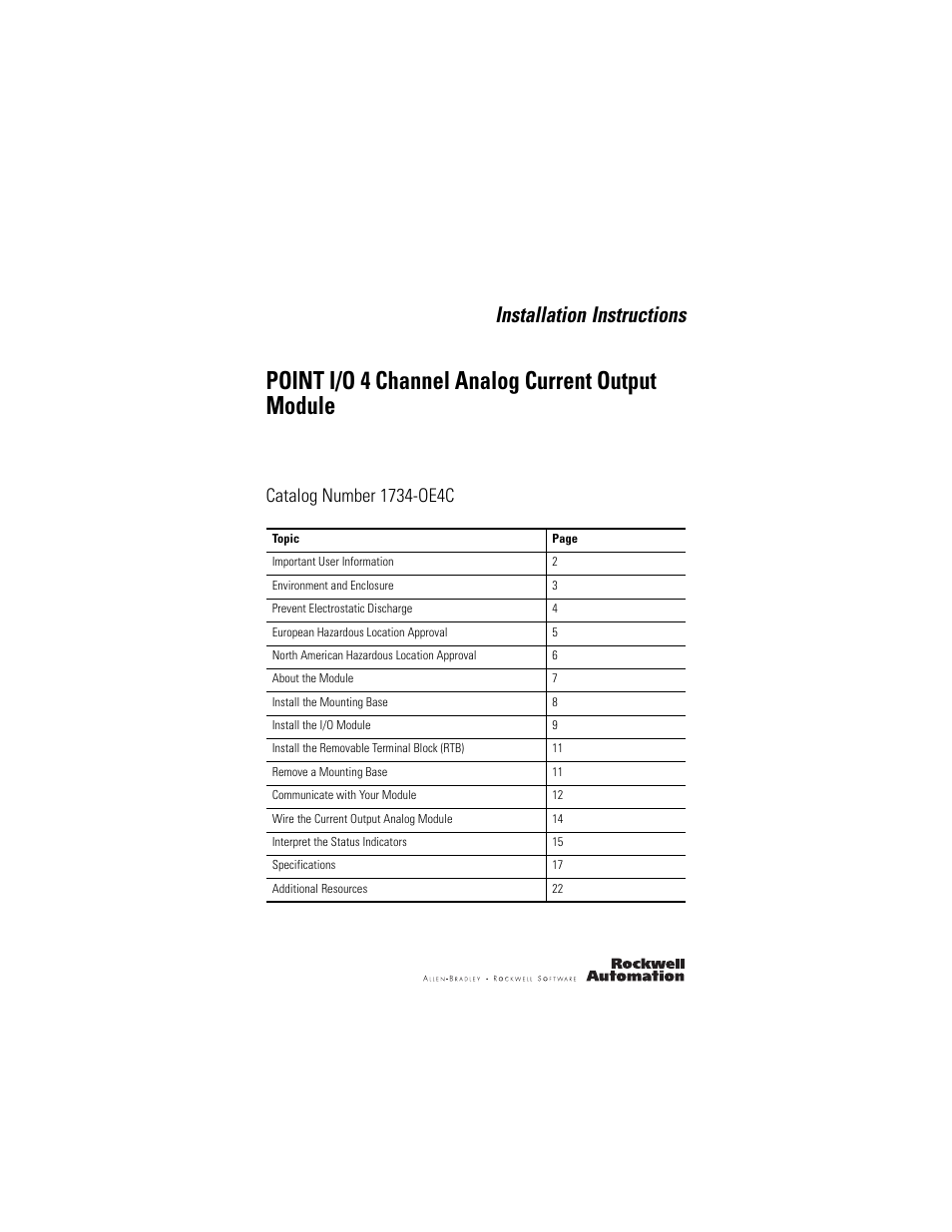 Rockwell Automation 1734-OE4C Installation Instructions User Manual | 24 pages