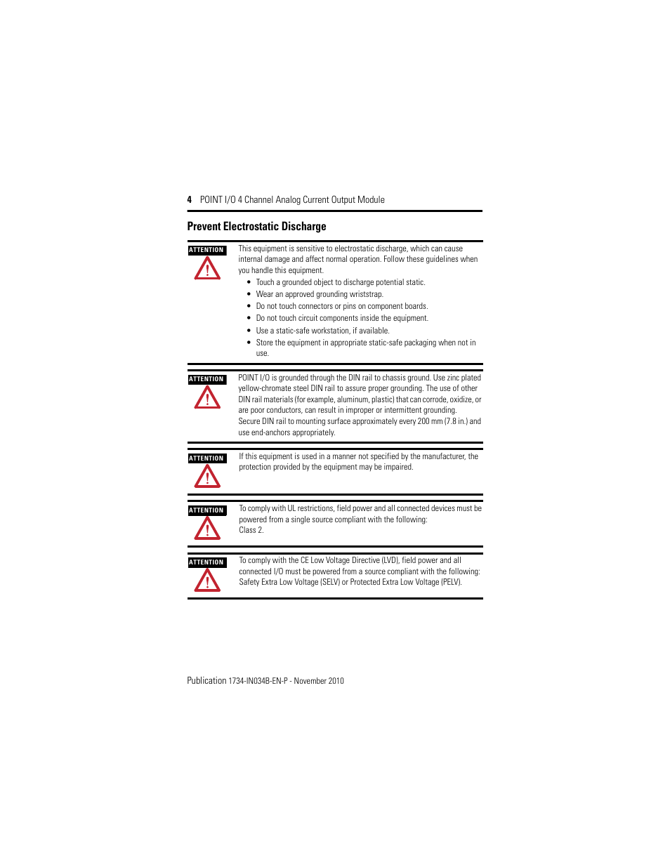 Prevent electrostatic discharge | Rockwell Automation 1734-OE4C Installation Instructions User Manual | Page 4 / 24