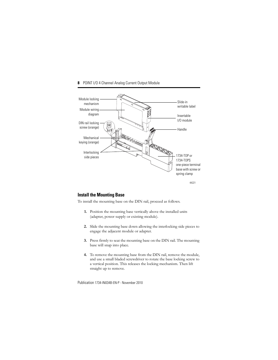 Install the mounting base | Rockwell Automation 1734-OE4C Installation Instructions User Manual | Page 8 / 24