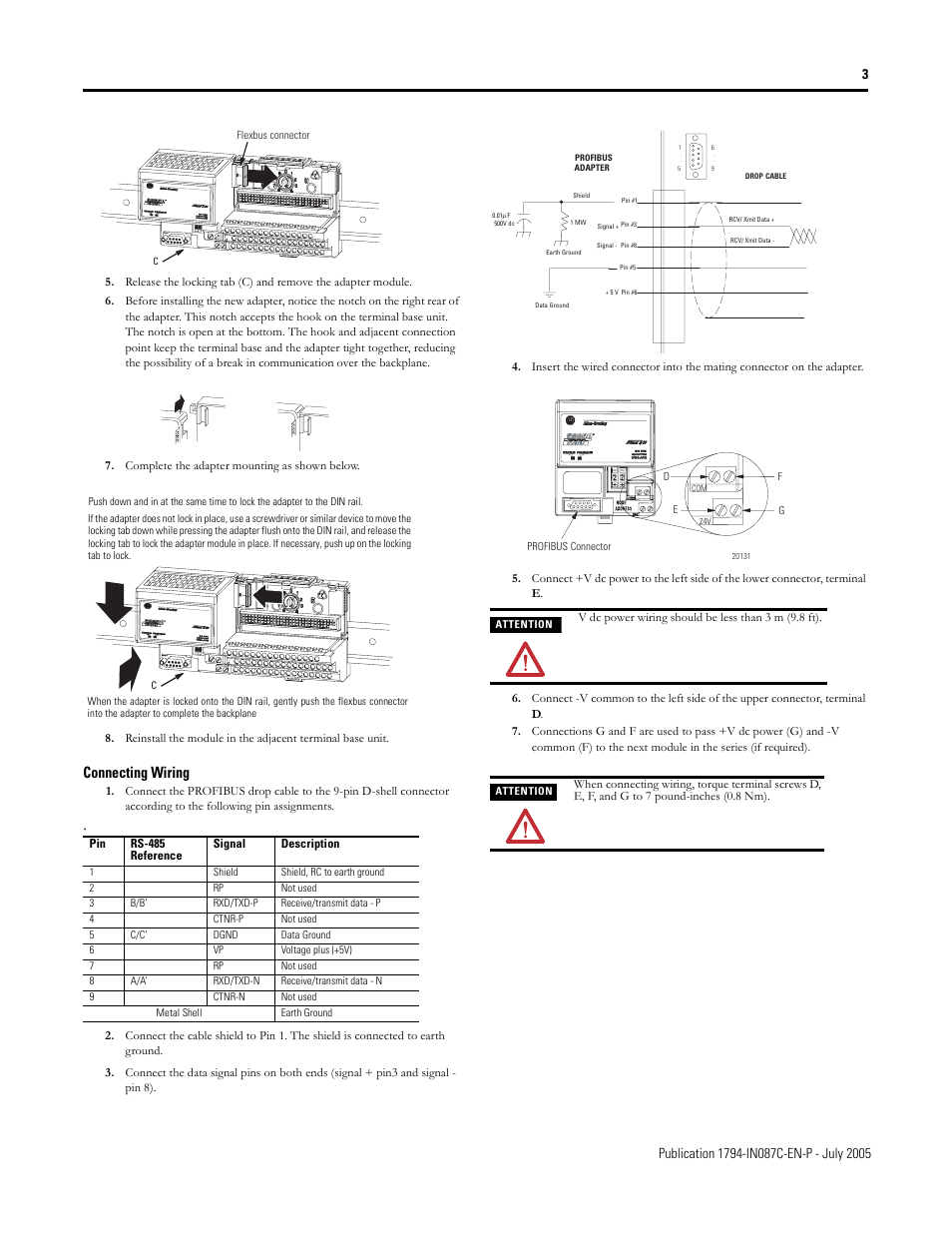 Connecting wiring | Rockwell Automation 1794-APB/B FLEX I/O PROFIBUS Adapter Module Installation Instructions User Manual | Page 3 / 6
