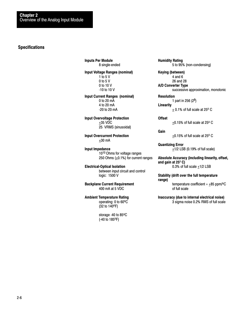 Specifications | Rockwell Automation 1771-IE,D17716.5.7 ANAL.INPUT MOD. User Manual | Page 10 / 46