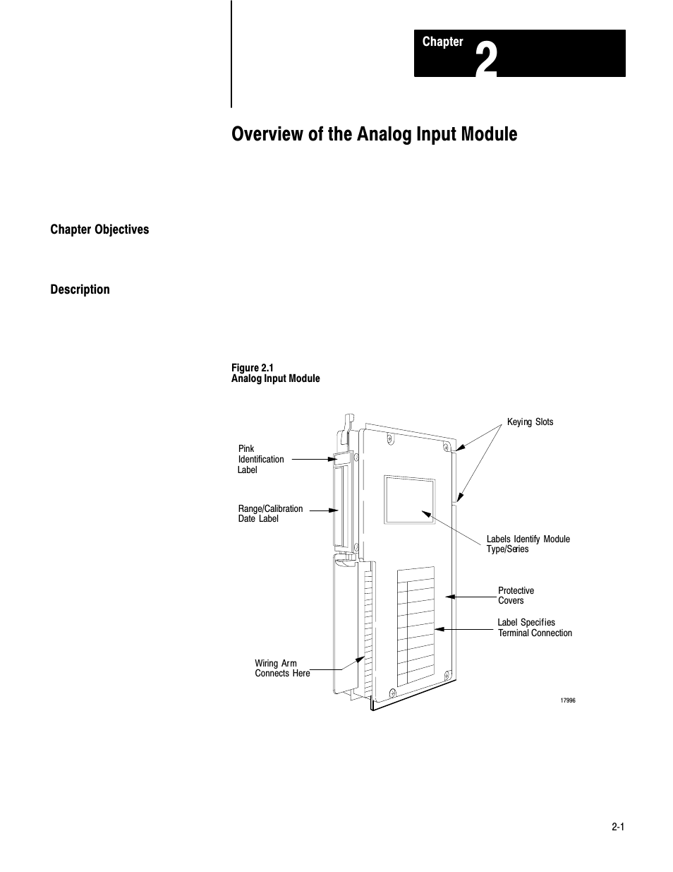 2 - overview of the analog input module, Chapter objectives, Description | Overview of the analog input module | Rockwell Automation 1771-IE,D17716.5.7 ANAL.INPUT MOD. User Manual | Page 5 / 46