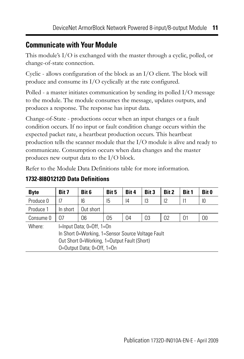 Communicate with your module | Rockwell Automation 1732D-8I8O1212D DNet ArmorBlock Network Powered 8-input/8-output Module IN User Manual | Page 11 / 20