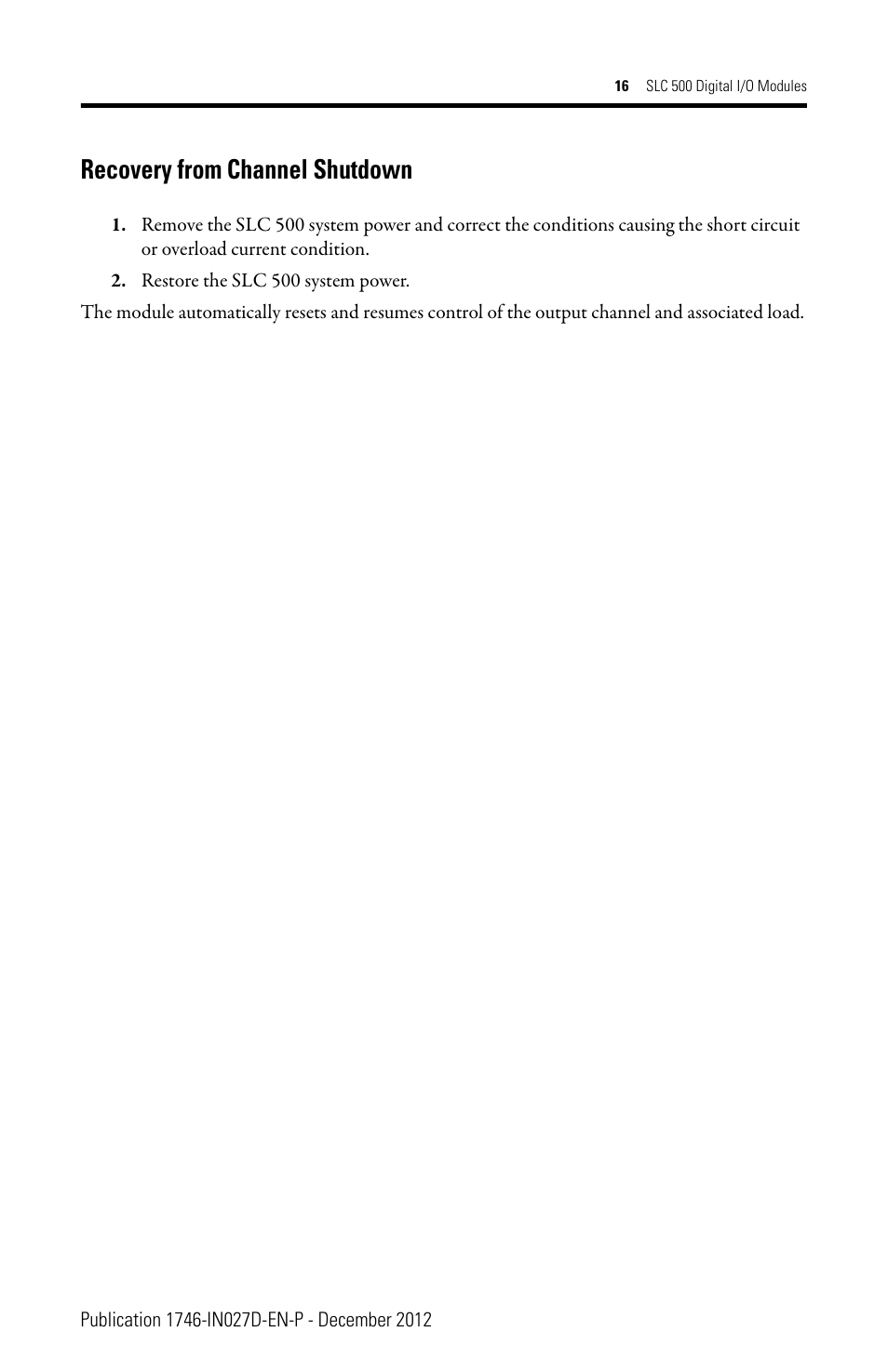 Recovery from channel shutdown | Rockwell Automation 1746-XXXX SLC 500 Digital I/O Modules Installation Instructions User Manual | Page 16 / 48