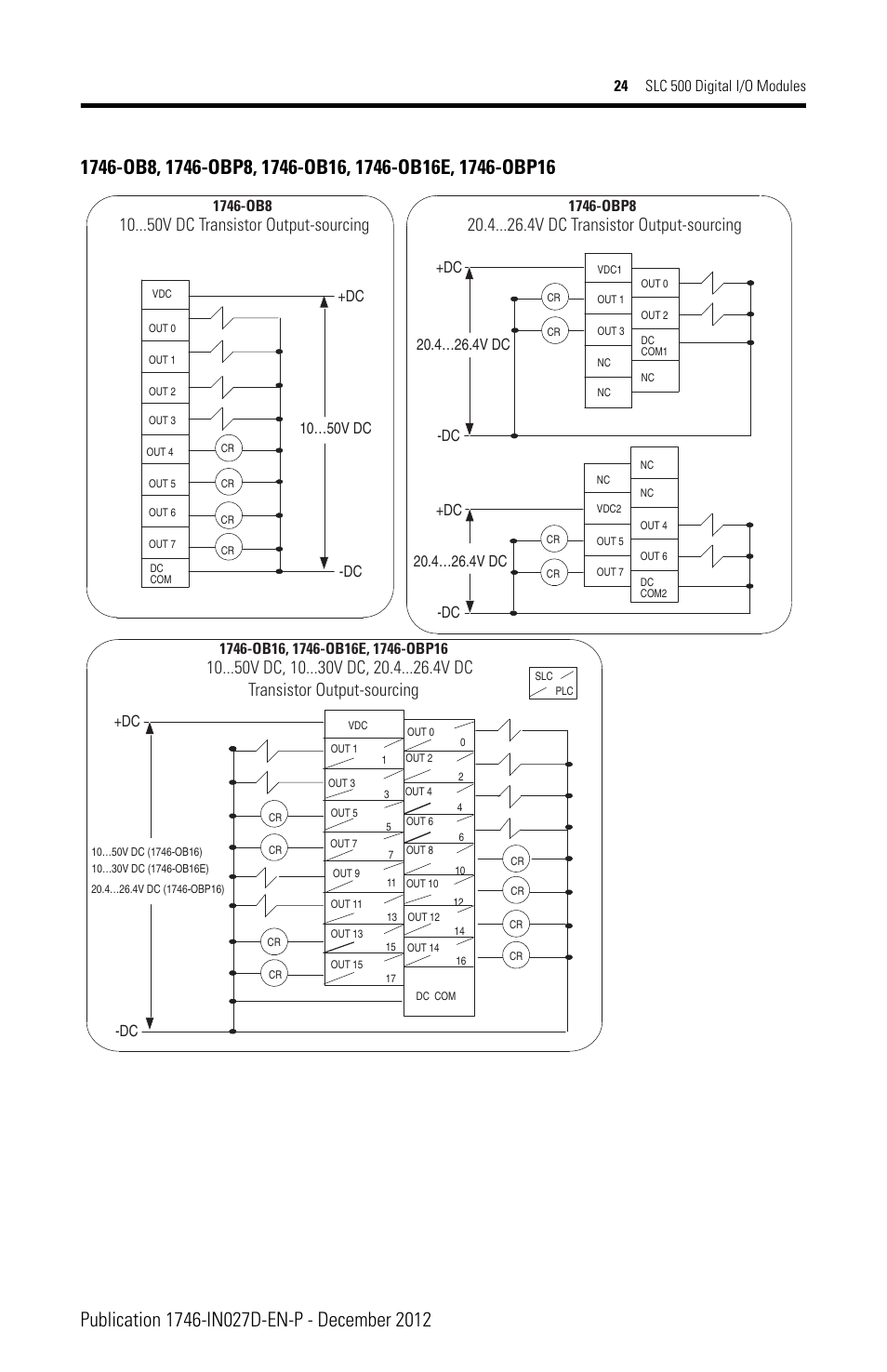 10 v dc transistor output-sourcing, 4 v dc transistor output-sourcing | Rockwell Automation 1746-XXXX SLC 500 Digital I/O Modules Installation Instructions User Manual | Page 24 / 48
