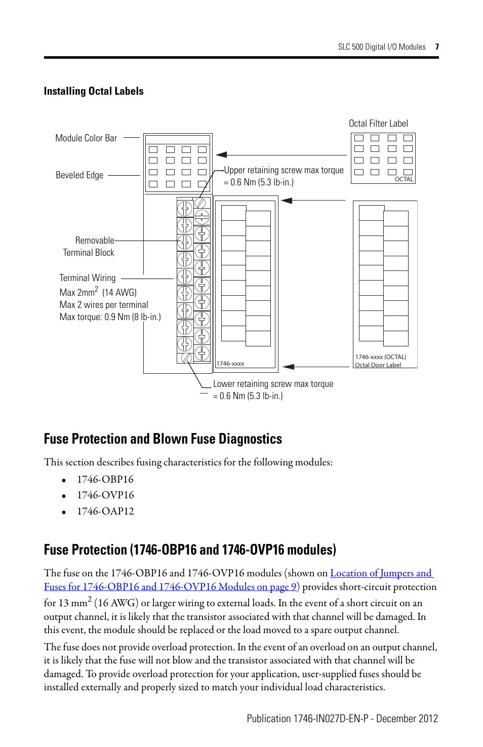 Fuse protection and blown fuse diagnostics | Rockwell Automation 1746-XXXX SLC 500 Digital I/O Modules Installation Instructions User Manual | Page 7 / 48