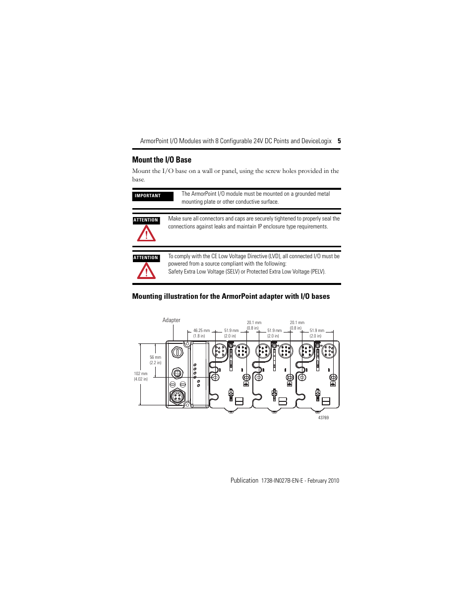 Mount the i/o base | Rockwell Automation 1738-8CFGDLXM23 ArmorPoint Module with Configurable 24V DC Points and DeviceLogix User Manual | Page 5 / 24