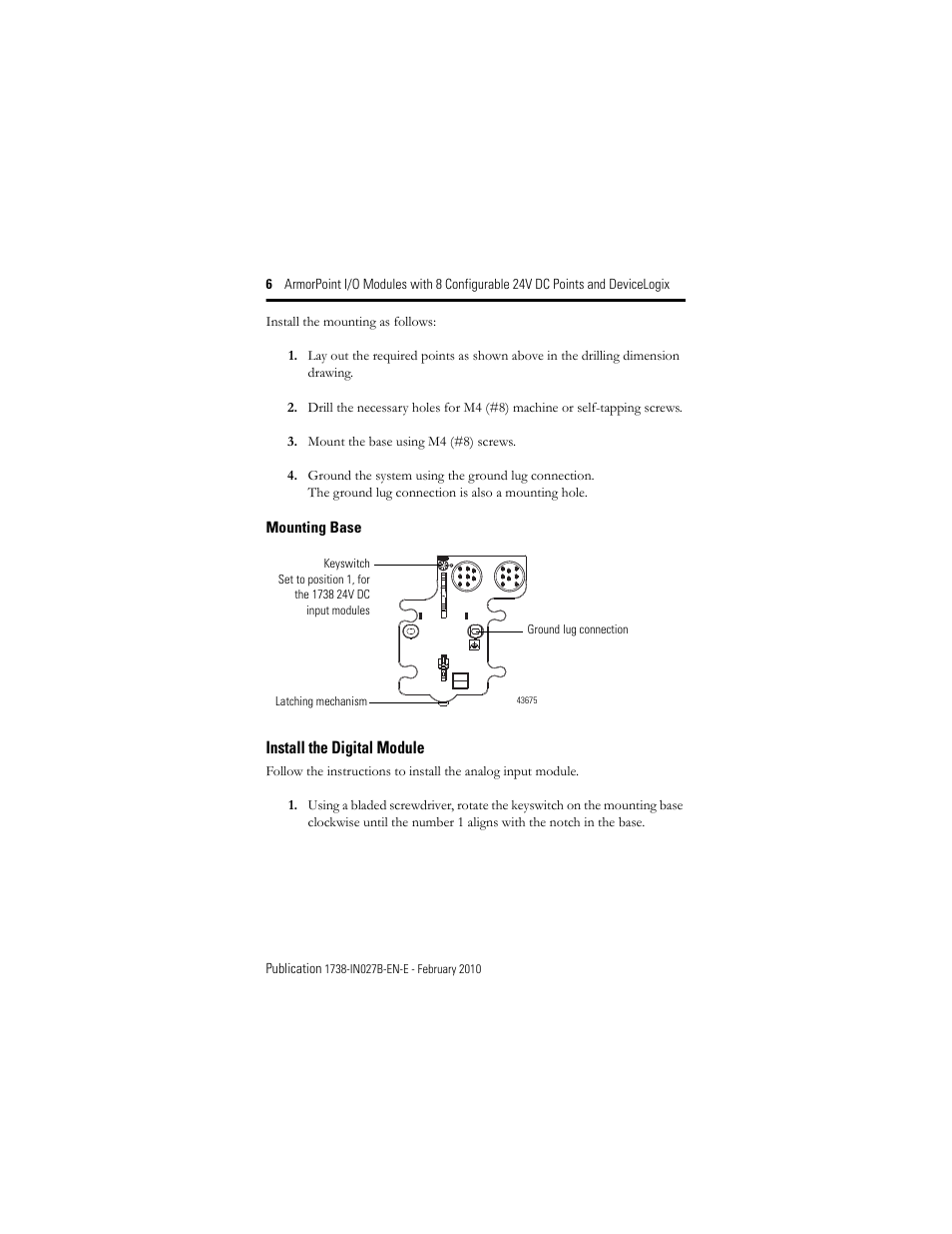 Install the digital module | Rockwell Automation 1738-8CFGDLXM23 ArmorPoint Module with Configurable 24V DC Points and DeviceLogix User Manual | Page 6 / 24