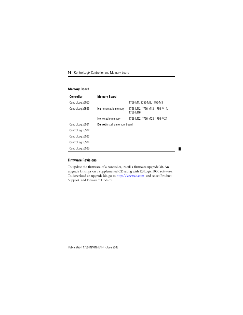 Firmware revisions | Rockwell Automation 1756-Lx_Mx ControlLogix Controller and Memory Board Installation Instructions User Manual | Page 14 / 52